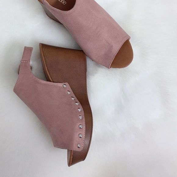 Mauve Vegan Suede Wedges Mule Slingback - Picture 5 of 5